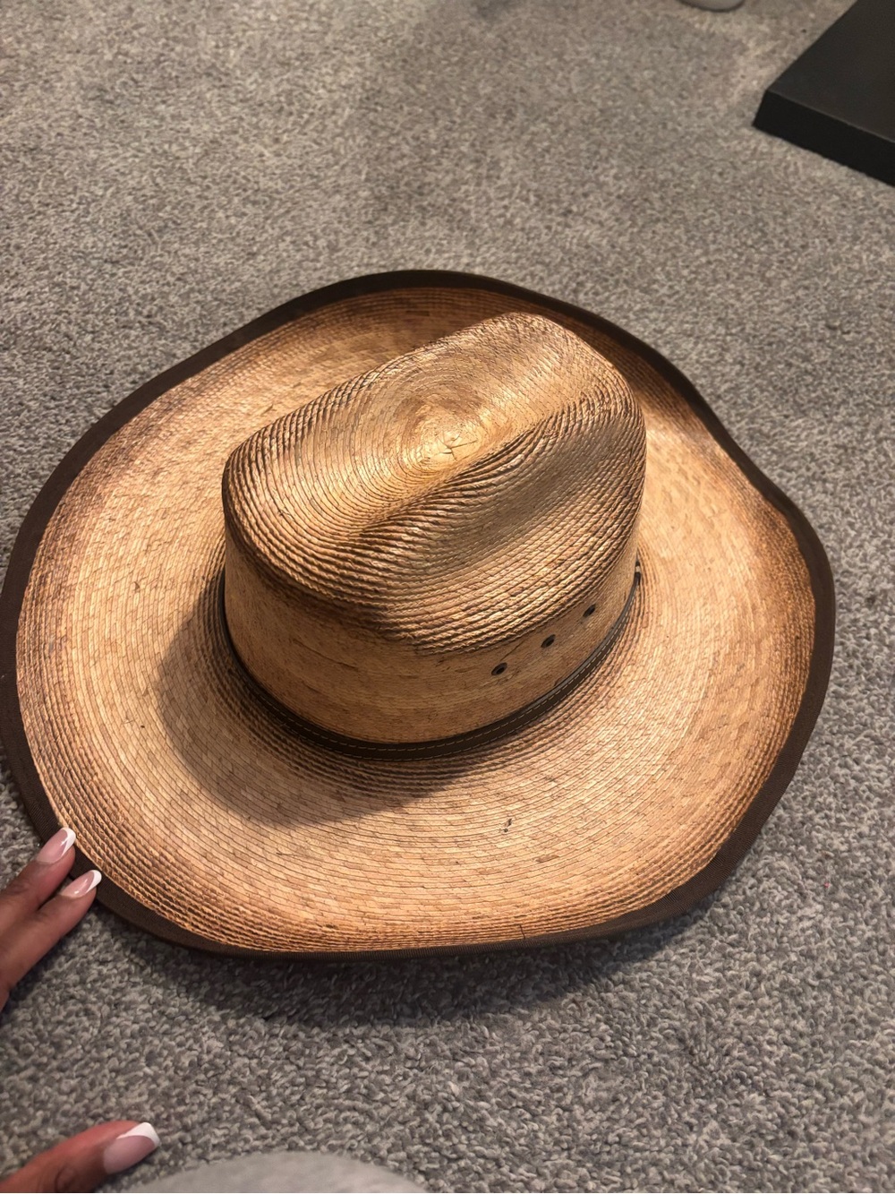 Natural Straw Wide-Brim Women's Hat with Dark Trim